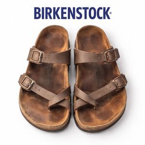 Birkenstock Women's Brown Leather Thong Sandals Size 9 Boho Comfort Cork Footbed